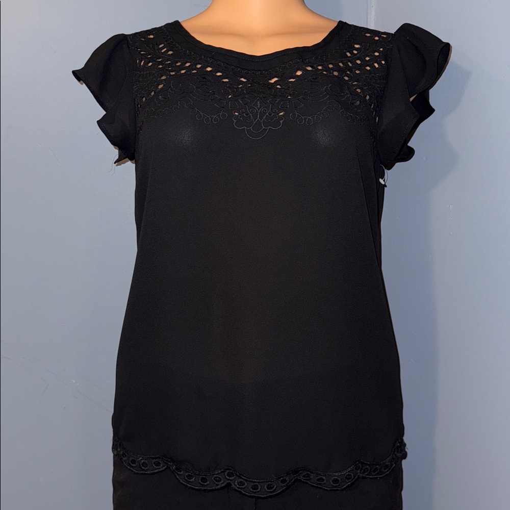 Elegant Black Lace Detail Blouse – Size XS